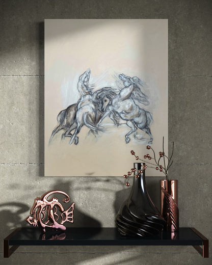 Trois chevaux cabrés et agités