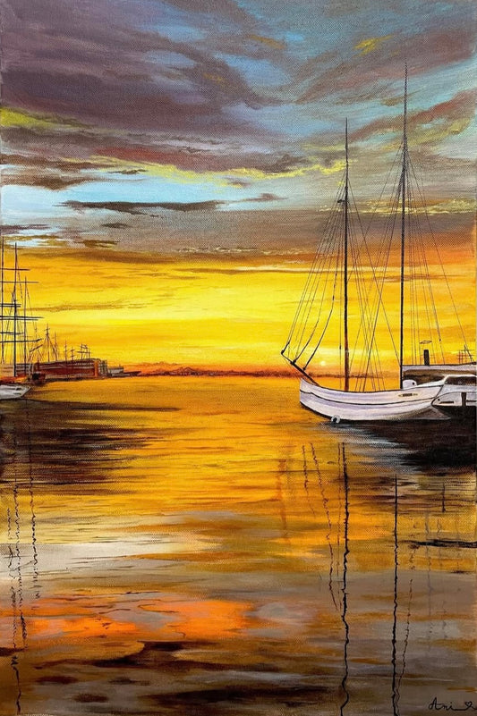 Sunset at the ship harbor