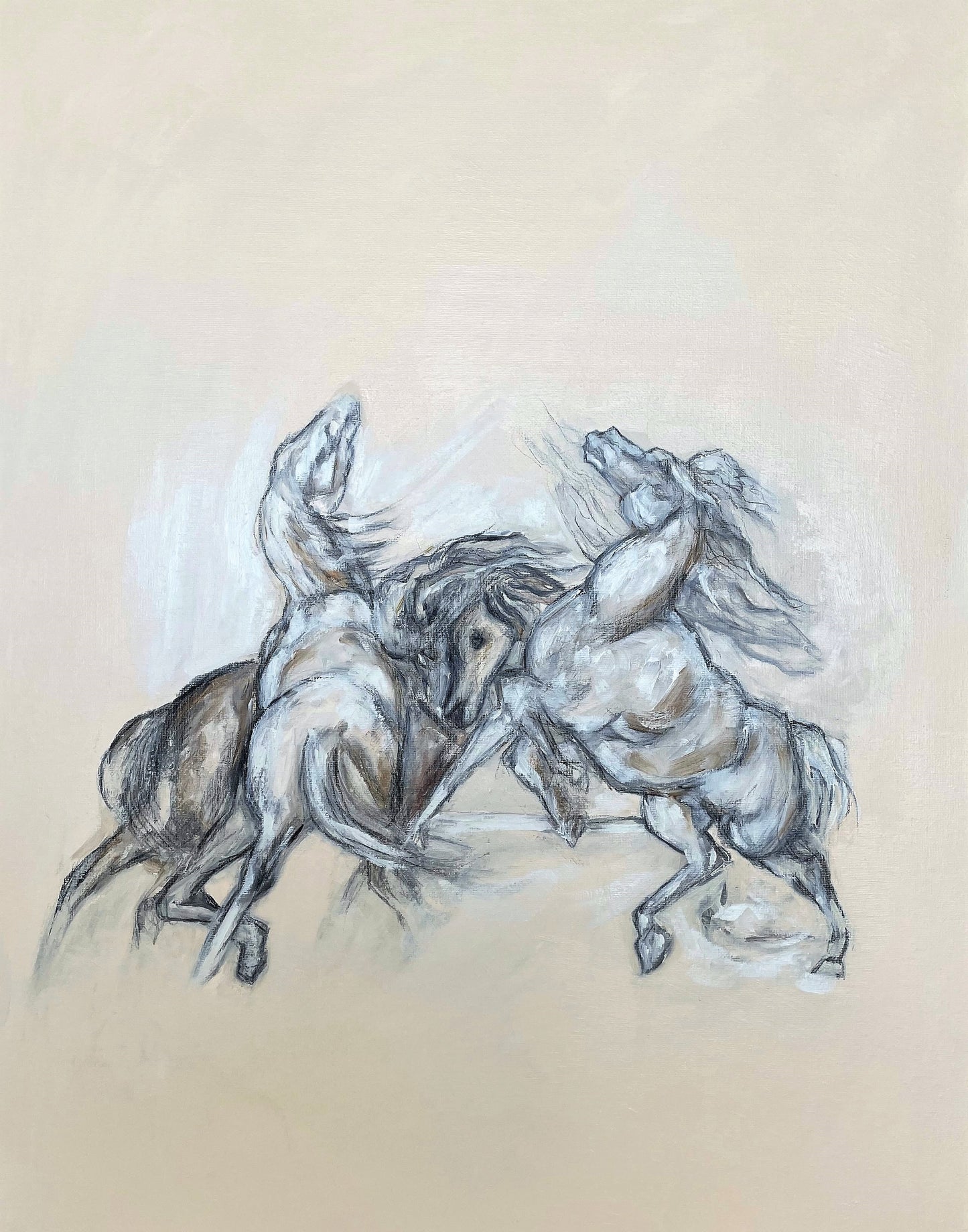 Trois chevaux cabrés et agités